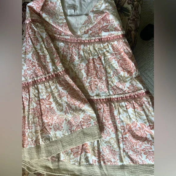 NWOT RARE Country Door A-Line Midi Skirt - Pink and Cream Floral W/Tiers &Burlap